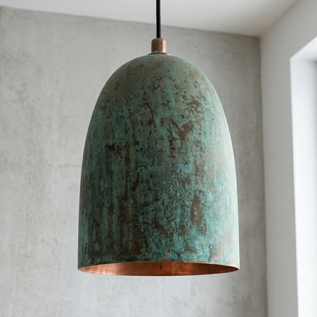 Handcrafted Verdigris Copper Bell Pendant Light for Rustic Interiors