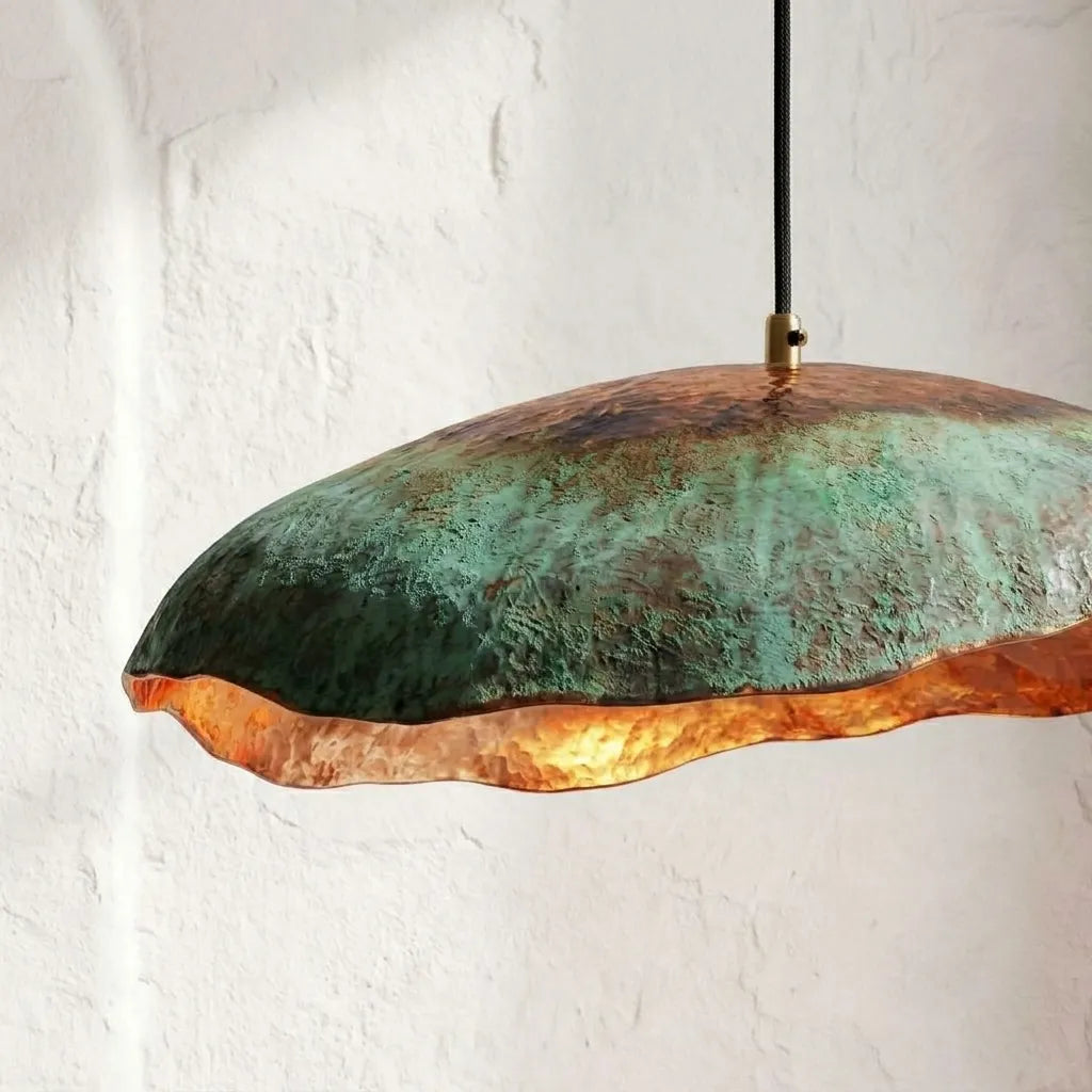 Handmade Green Patina Copper Pendant Light – Organic Sculptural Lamp