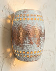 Handmade White Patina Copper Wall Sconce – Hammered Rustic Light