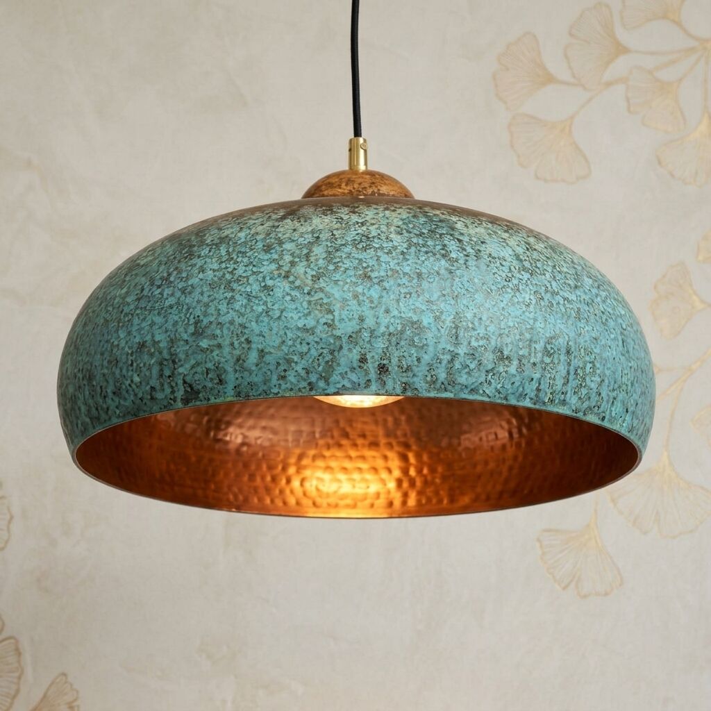 Handcrafted Verdigris Copper Pendant Light for Farmhouse Kitchens