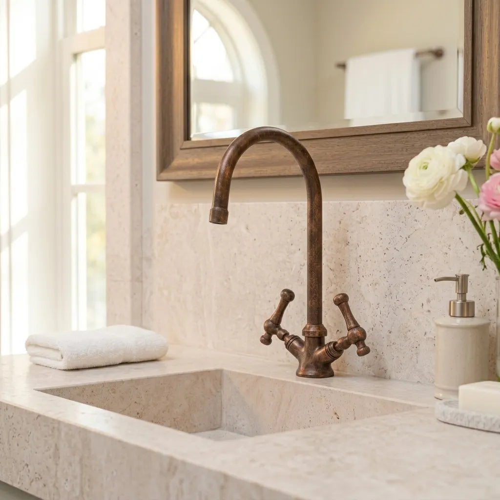 Handcrafted Oil Rubbed Bronze Bathroom Faucet with Cross Handles