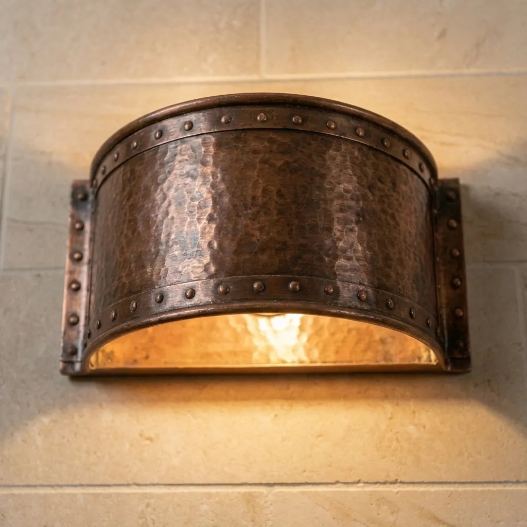 Handmade Hammered Copper Wall Sconce for Rustic Indoor & Outdoor Lighting