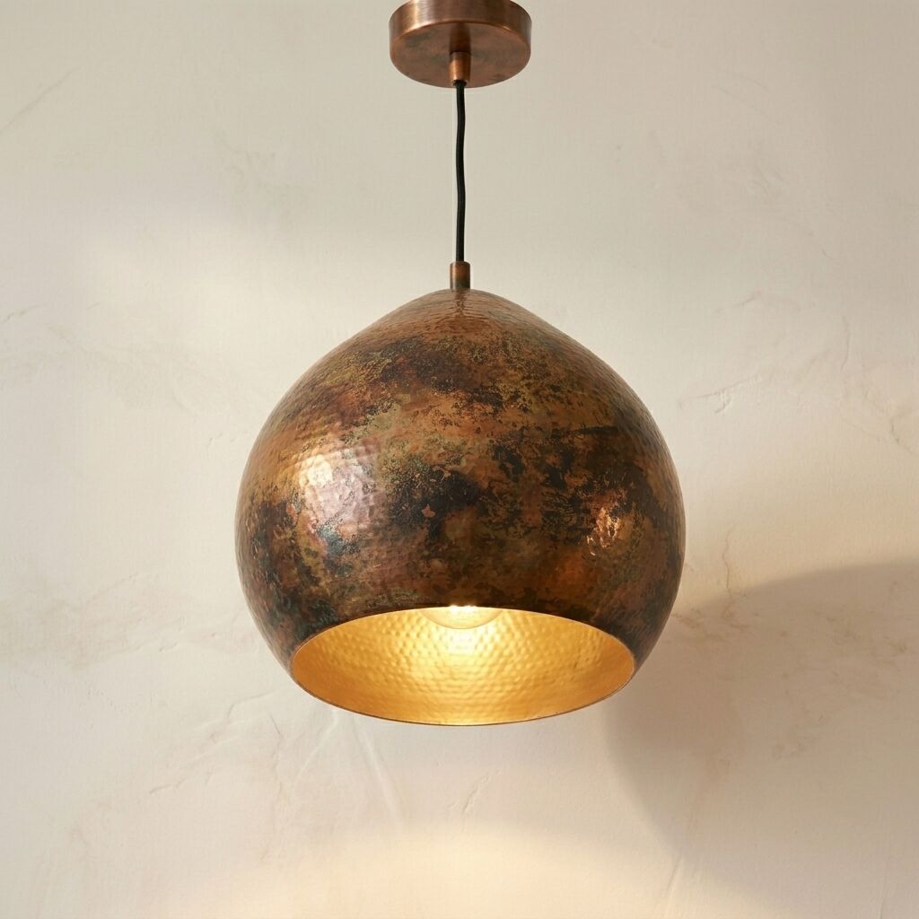 Handmade Oxidized Copper Dome Pendant Light for Kitchen & Dining