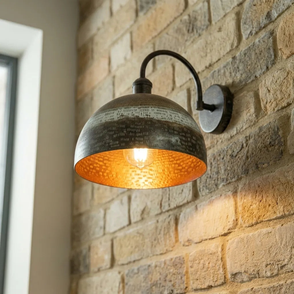 Handmade Aged Copper Dome Wall Sconce – Rustic Farmhouse Outdoor Light