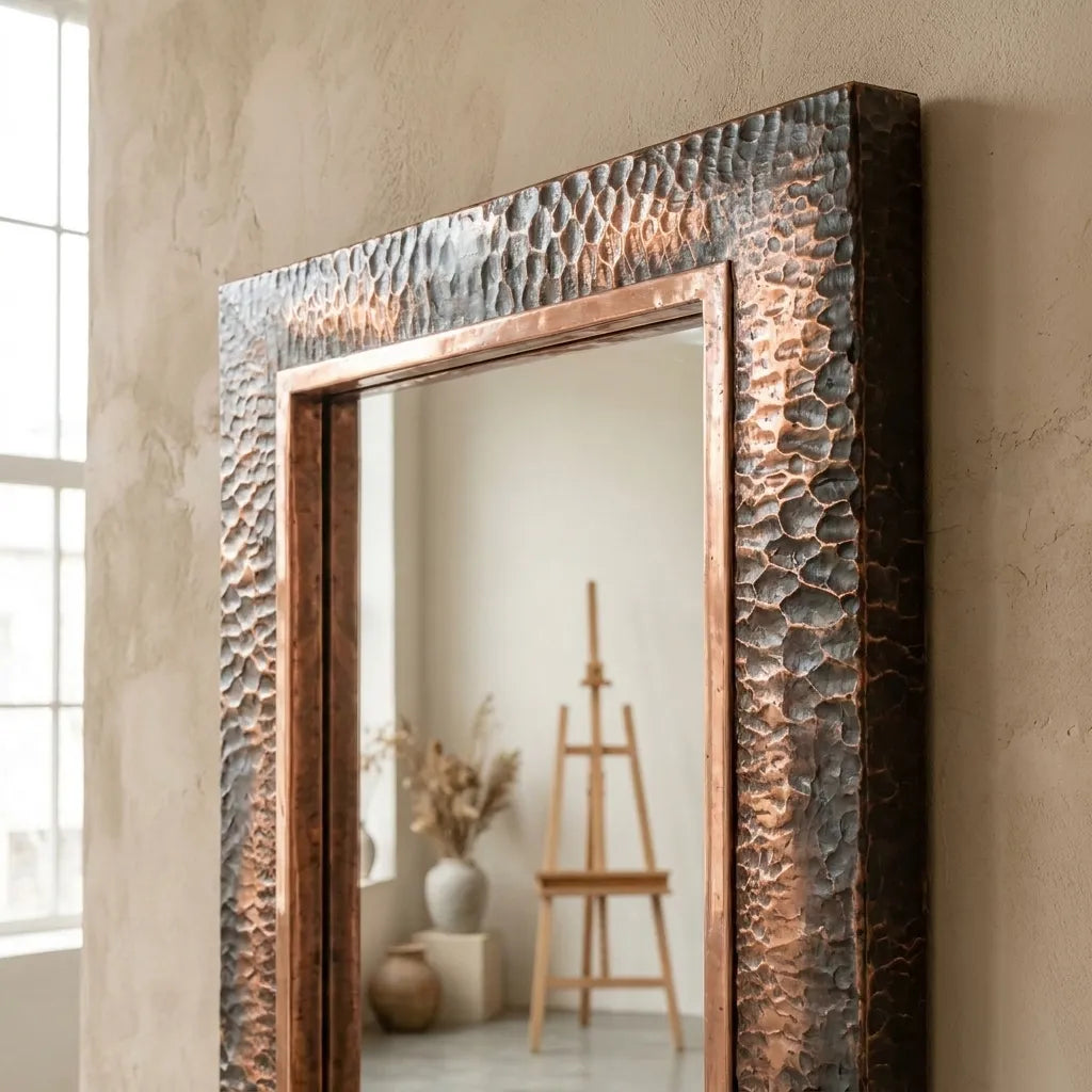 Patina Copper Rectangular Mirror – Artisan Bathroom Wall Accent