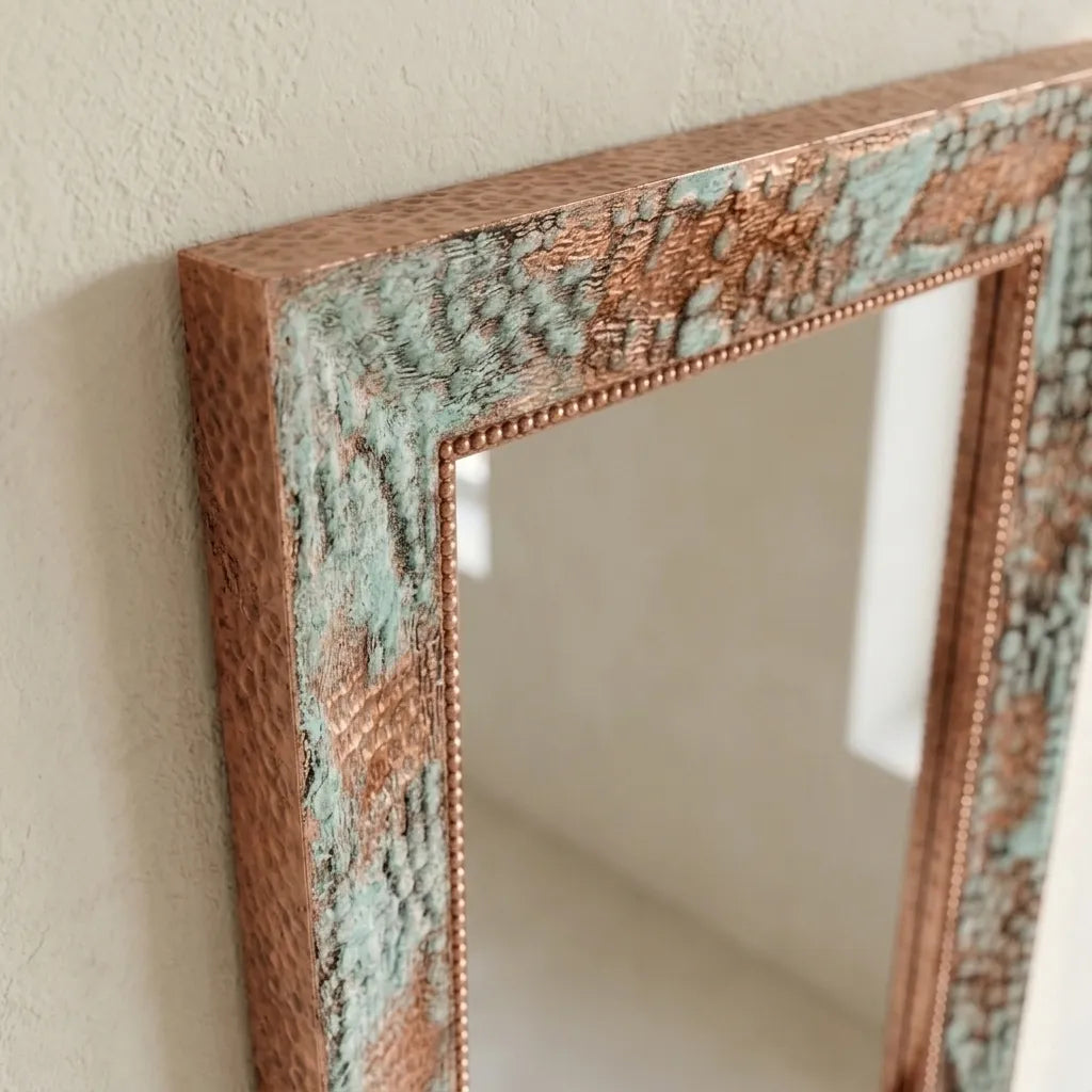 Verdigris Copper Wall Mirror – Artisan Patina Vanity Decor
