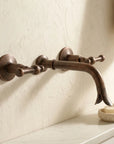 Handmade Patina Copper Wall Faucet with Dual Lever Handles