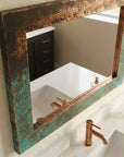 Verdigris Copper Bathroom Mirror – Hammered Rectangular Frame