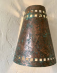 Verdigris Copper Cone Wall Sconce with Square Cutouts