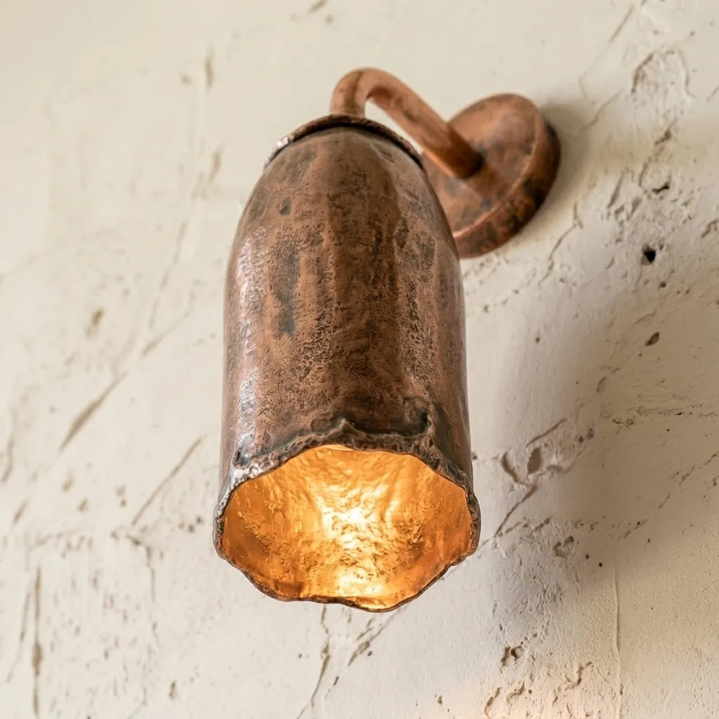 Handmade Aged Copper Cylinder Sconce – Rustic Wall Downlight
