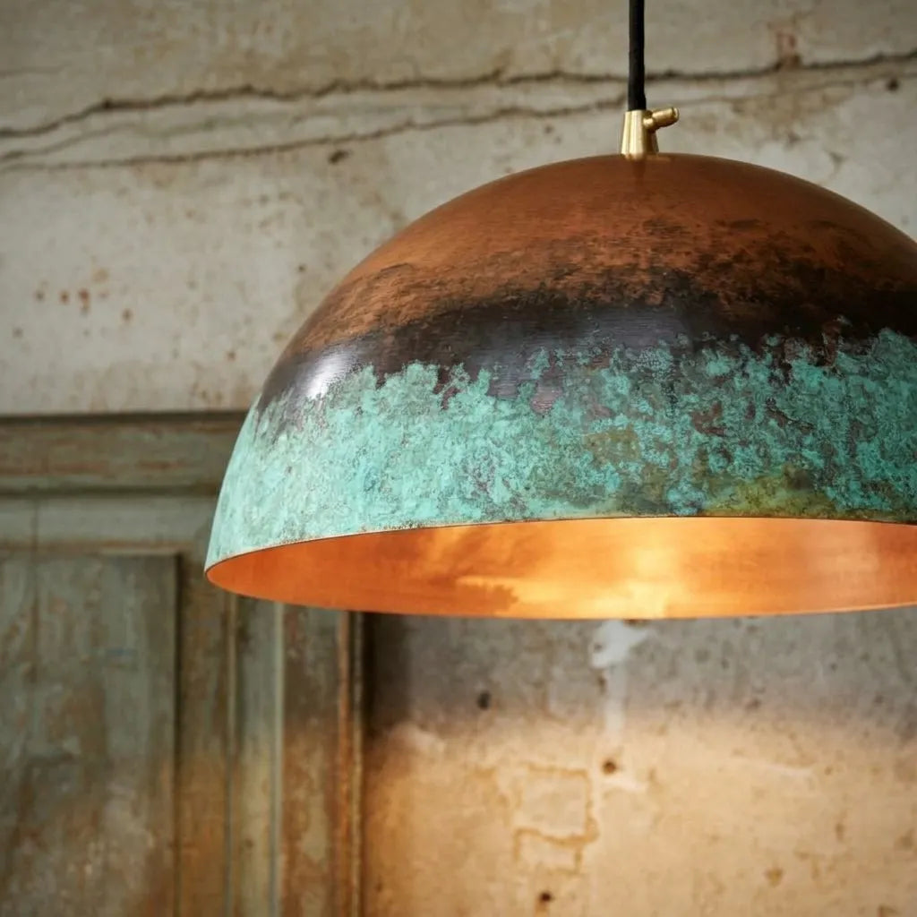 Handmade Verdigris Copper Dome Pendant Light for Rustic Interiors