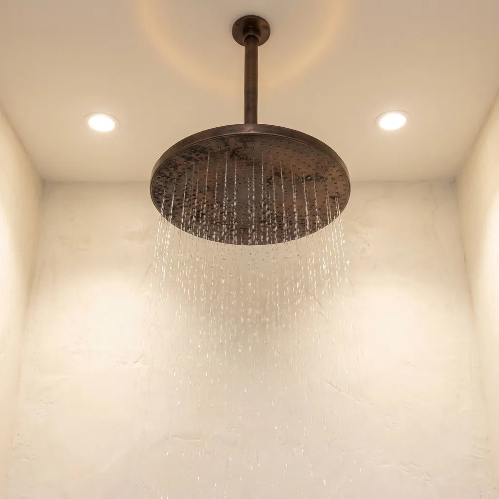 Aged Copper Ceiling Shower with Round Rainfall Head