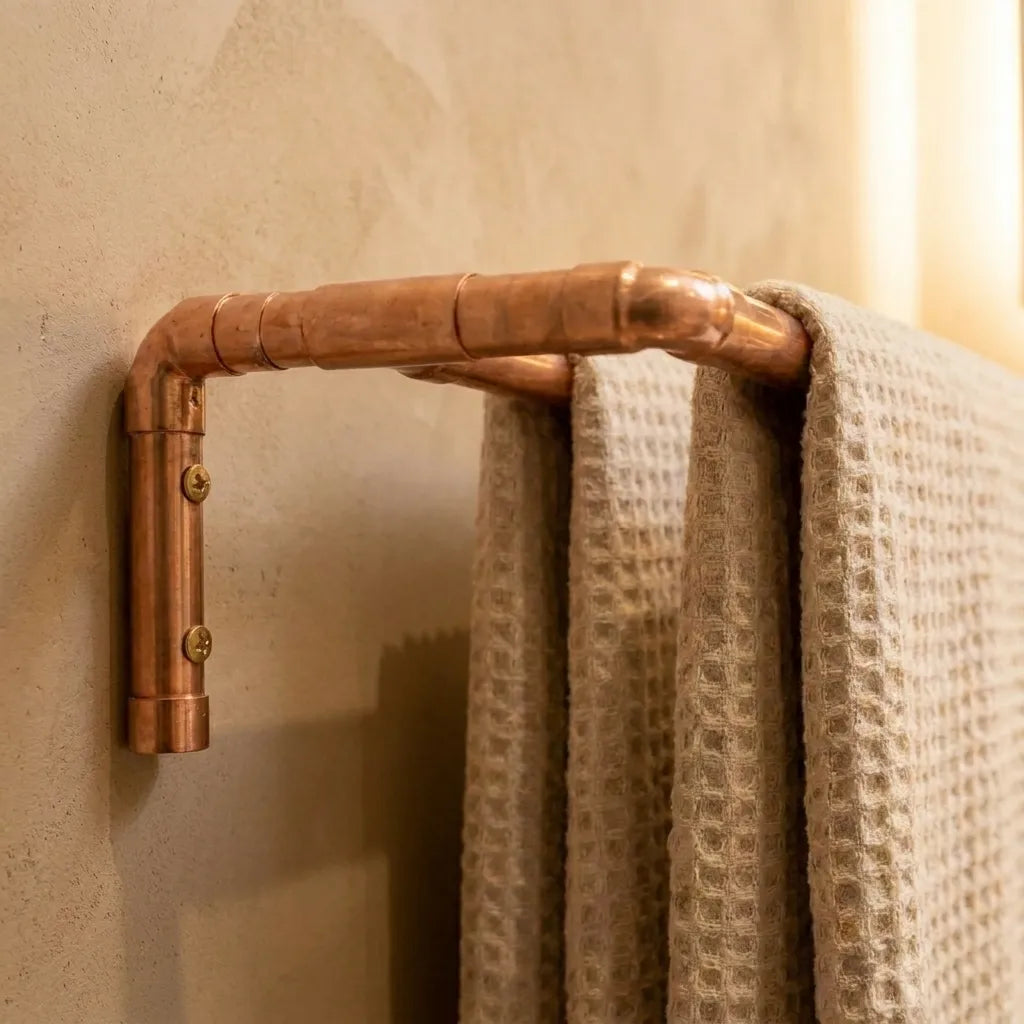 Copper Double Towel Bar – Rustic Wall Mounted Bathroom Rack