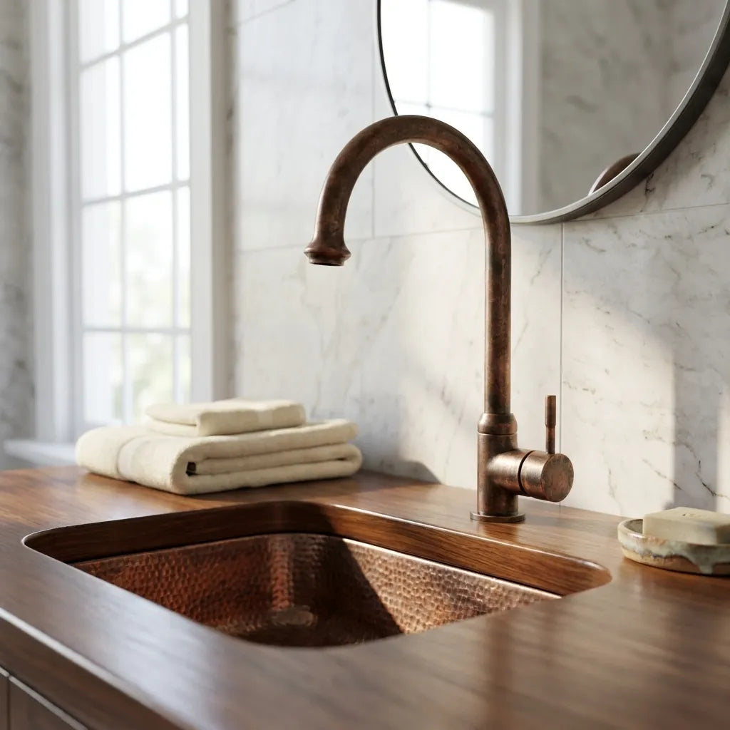 Vintage Copper Swan Neck Faucet – Single Lever Vanity Tap
