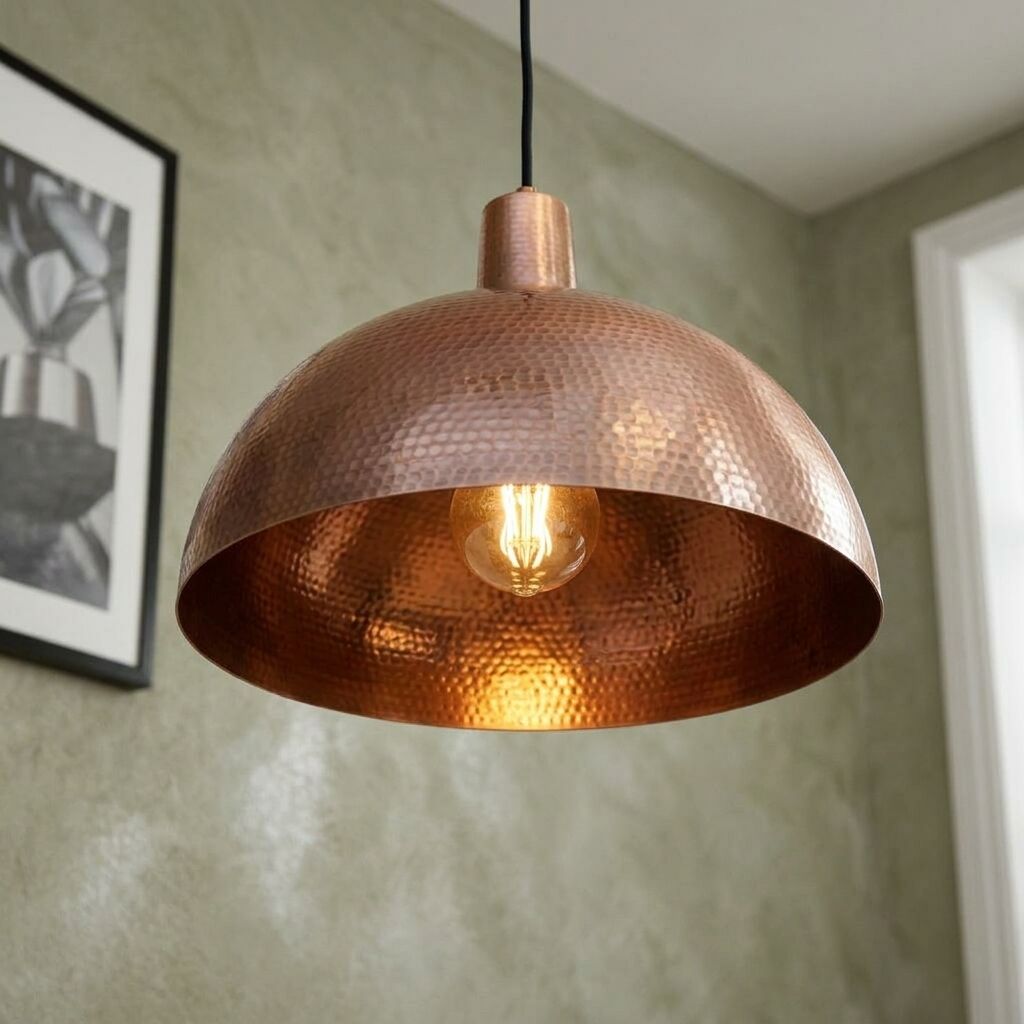 Handmade Hammered Copper Dome Pendant Light for Kitchen Island