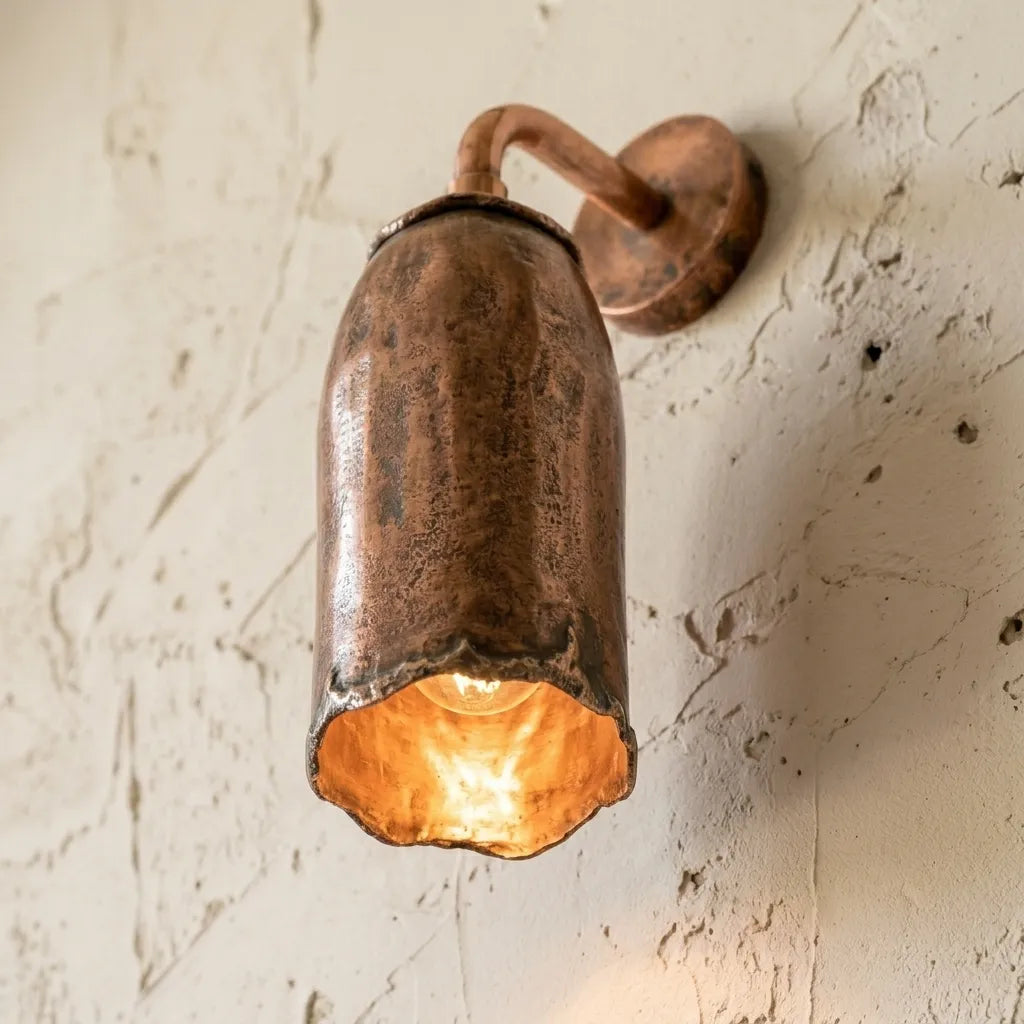 Handmade Aged Copper Cylinder Sconce – Rustic Wall Downlight