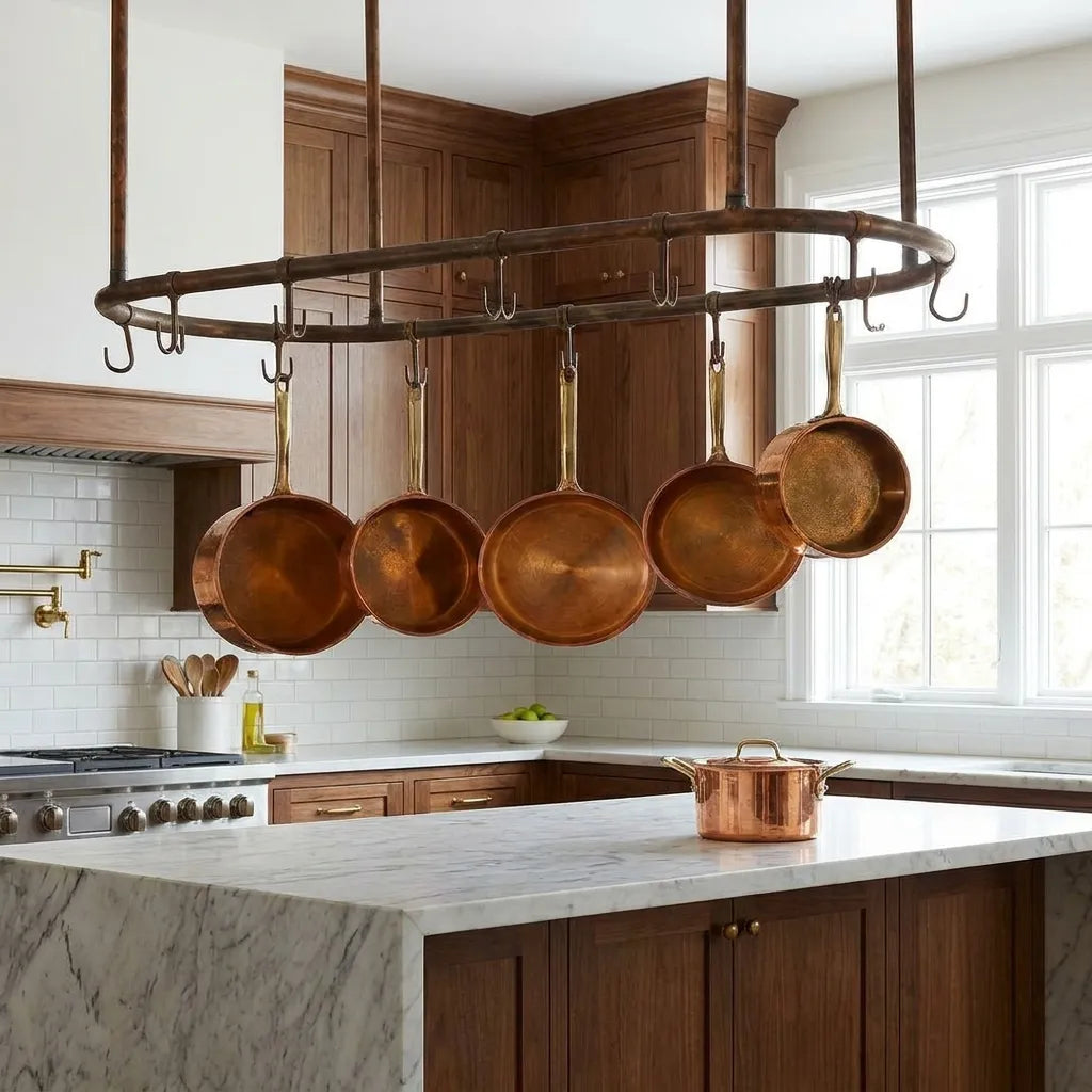 Rustic Copper Oval Pot Hanger – Ceiling Rack with Hooks