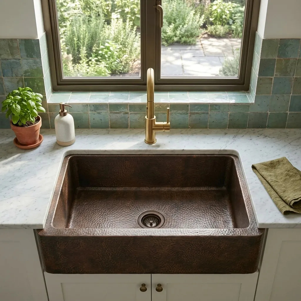 Dark Hammered Copper Farmhouse Apron Kitchen Sink