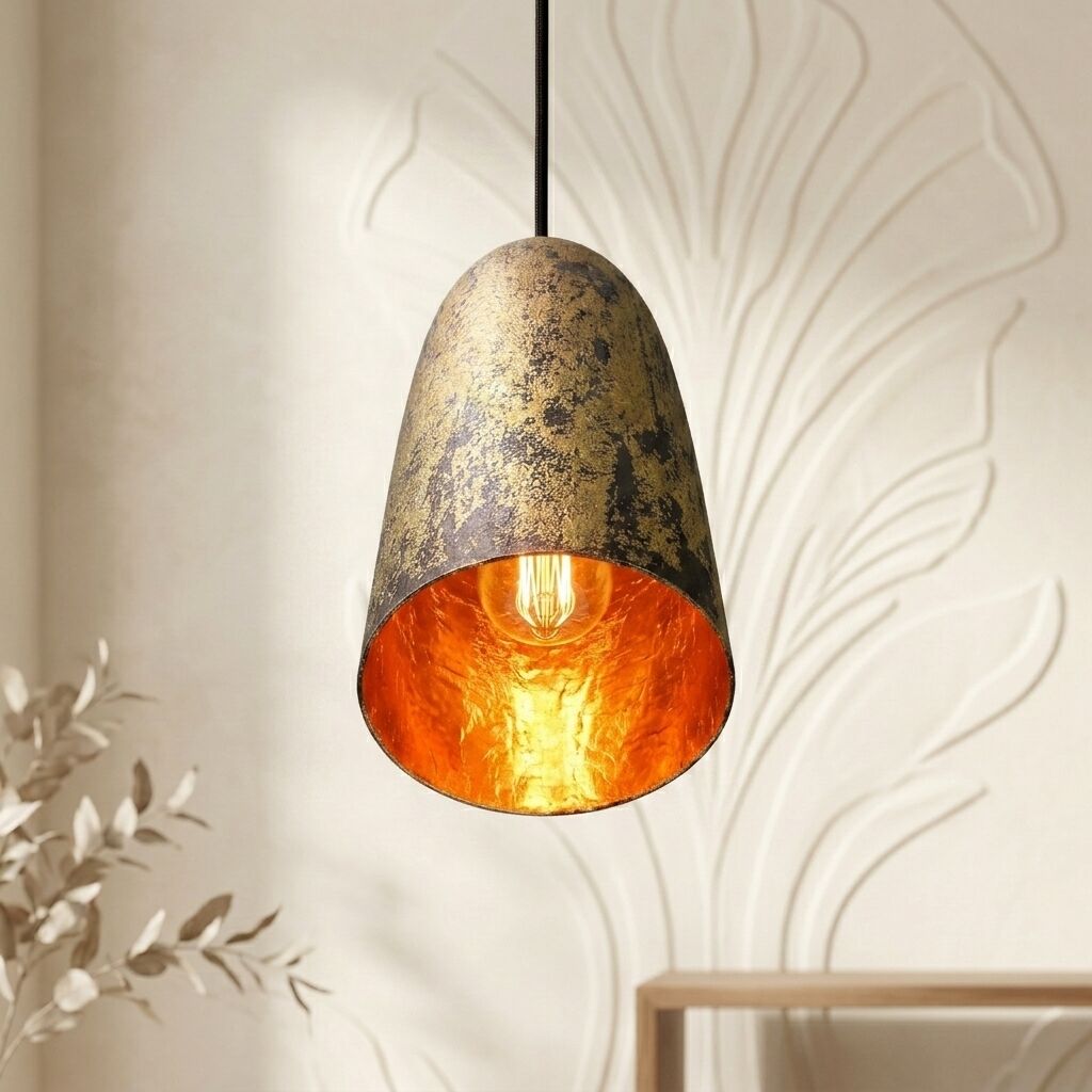 Handcrafted Gold Leaf Pendant Light – Rustic Ceiling Lamp