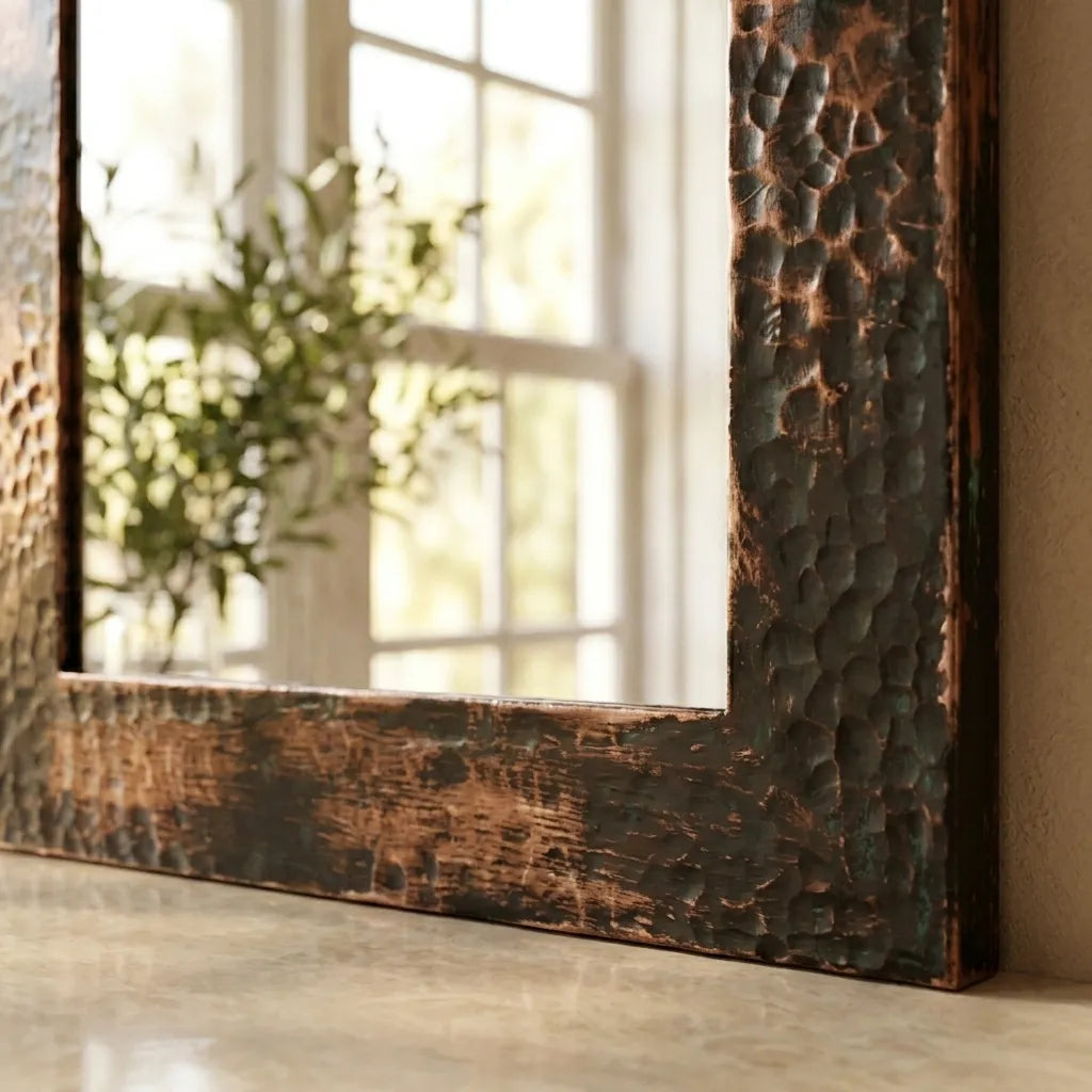 Aged Hammered Copper Bathroom Mirror – Rustic Vanity Decor