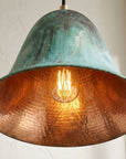 Handmade Oxidized Copper Pendant Light, Green Patina Dome Lamp