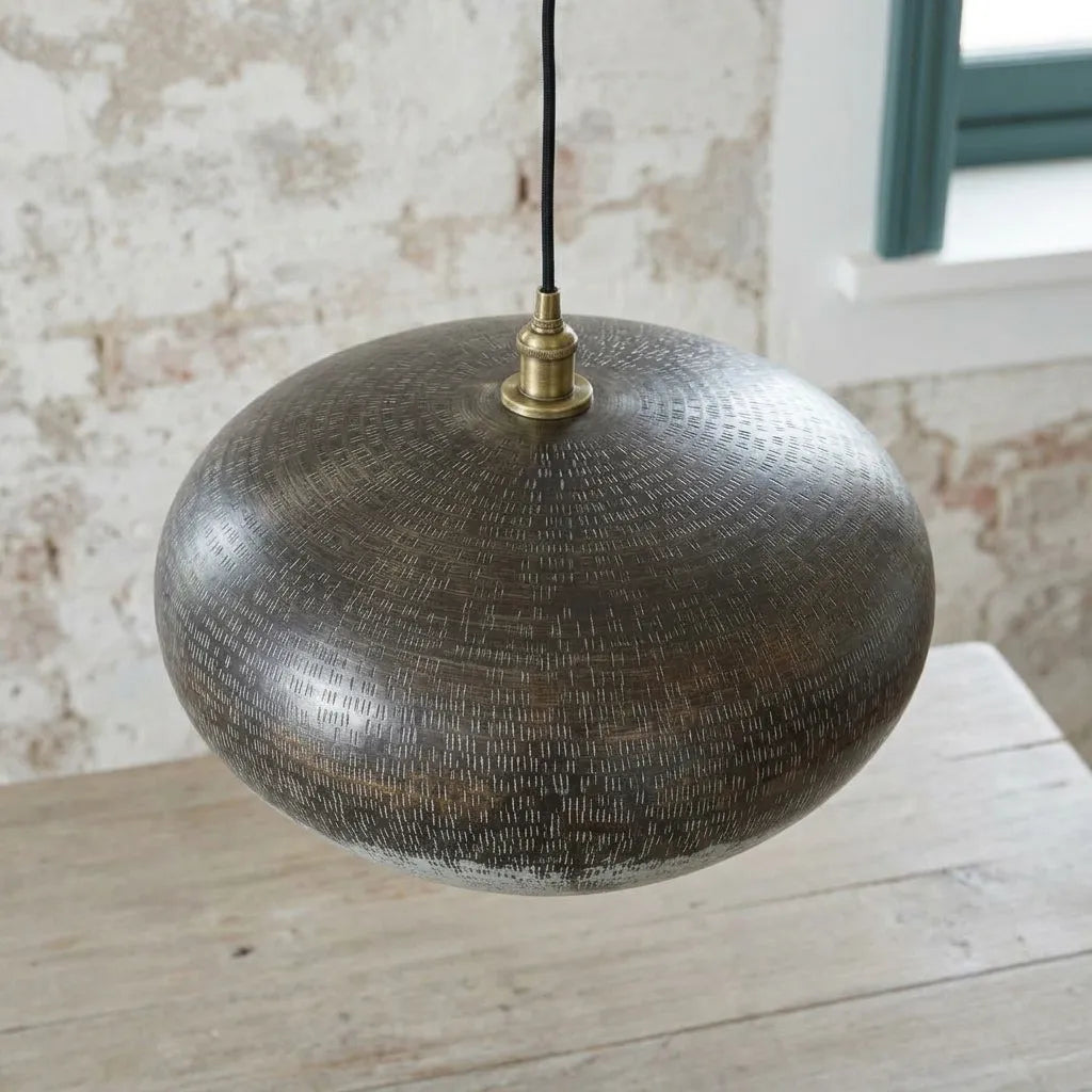 Handmade Oxidized Copper Pendant Light – Rustic Hammered Ceiling Lamp