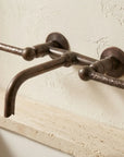 Aged Copper Wall Mounted Bathroom Faucet – Hammered Handles