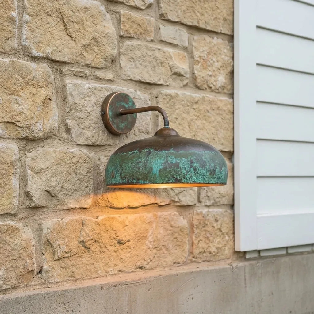Handmade Green Patina Copper Wall Sconce – Rustic Outdoor Light