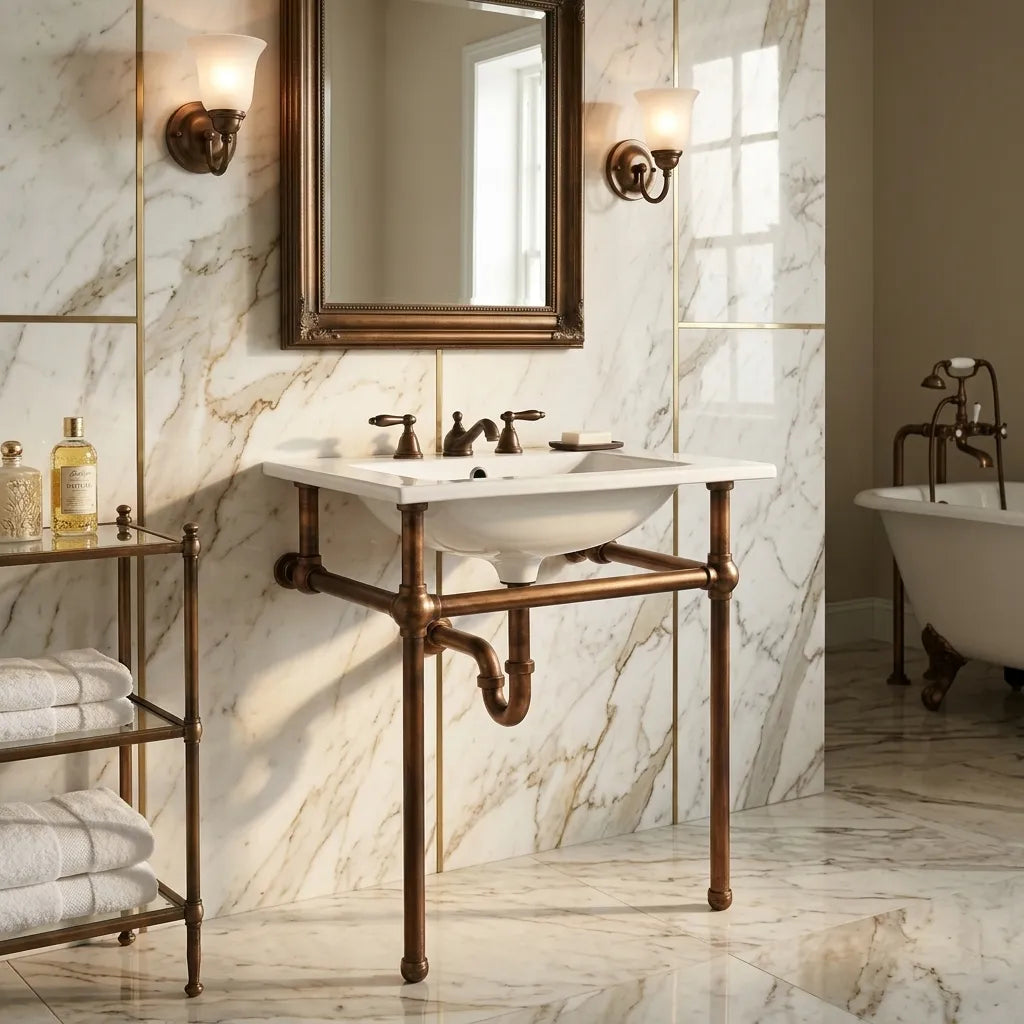 Aged Copper Console Sink Stand – Rustic Vanity Frame