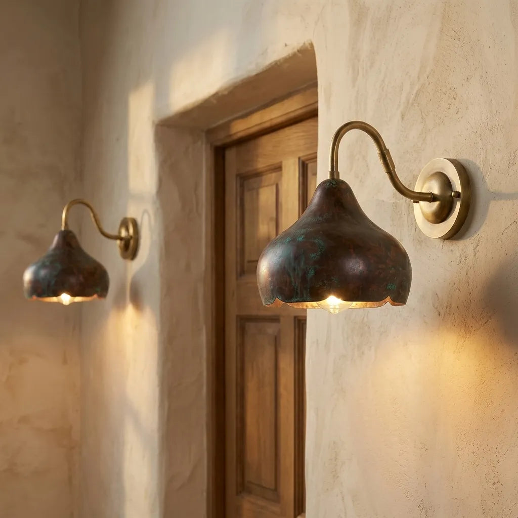 Handcrafted Patina Copper Sconce – Rustic Bedside Light