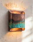 Hand Hammered Copper Wall Sconce with Verdigris Patina
