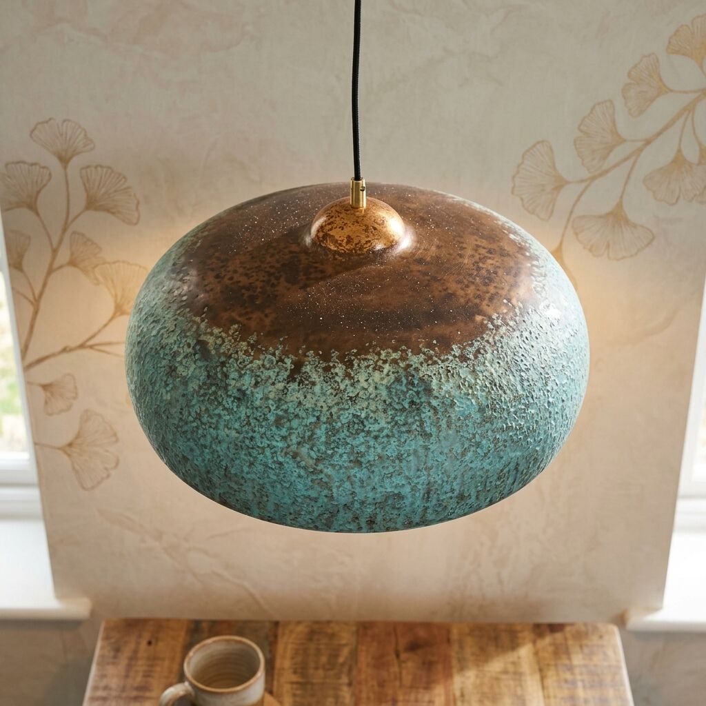 Handcrafted Verdigris Copper Pendant Light for Farmhouse Kitchens