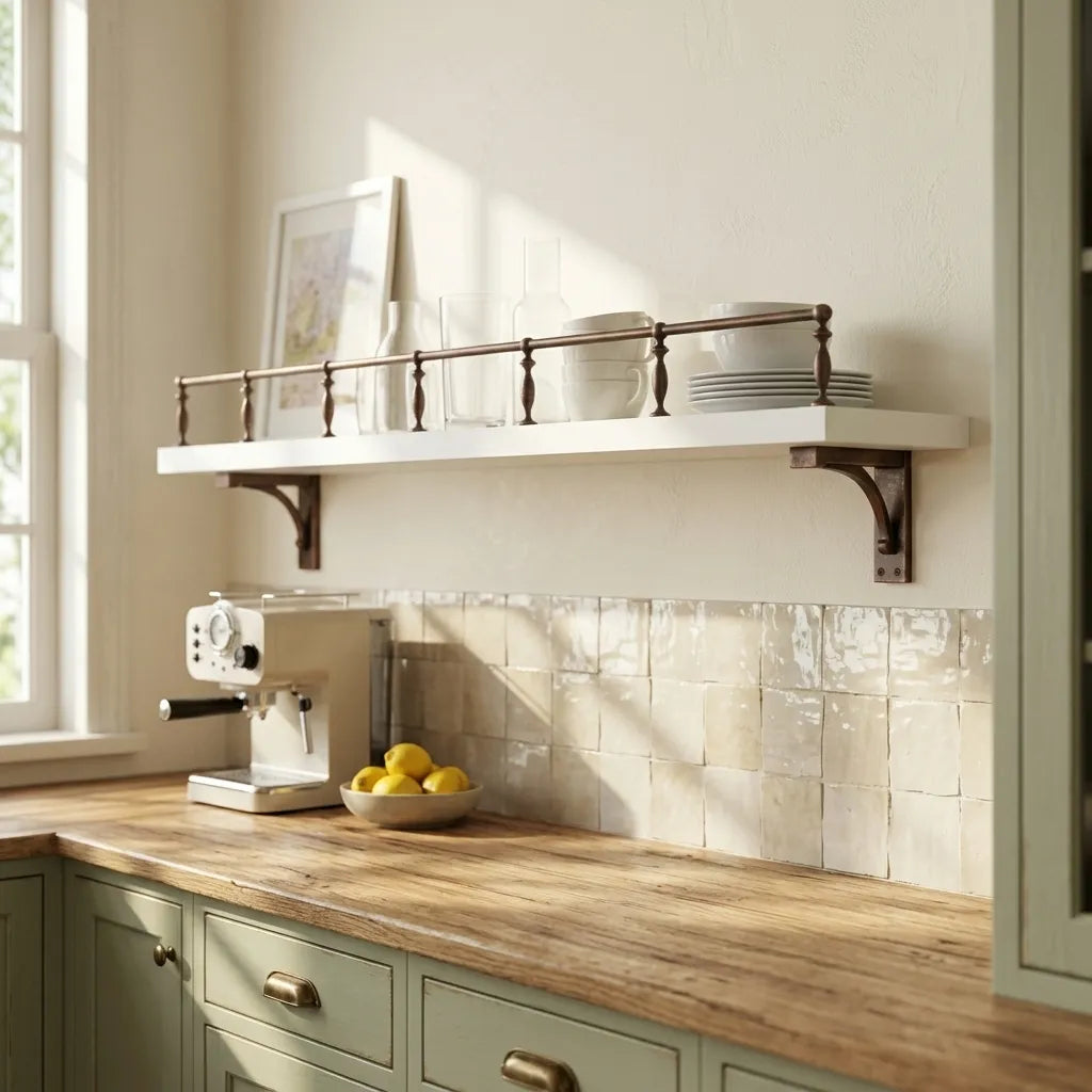 Handmade Aged Copper Gallery Rail for Kitchen Shelves