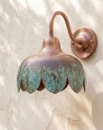 Verdigris Copper Flower Wall Sconce – Hammered Gooseneck Light