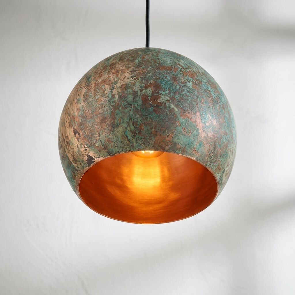 Handmade Verdigris Copper Globe Pendant Light for Rustic Interiors