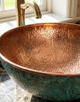 Copper Vessel Sink with Oxidized Finish – Round Hammered Bathroom Basin