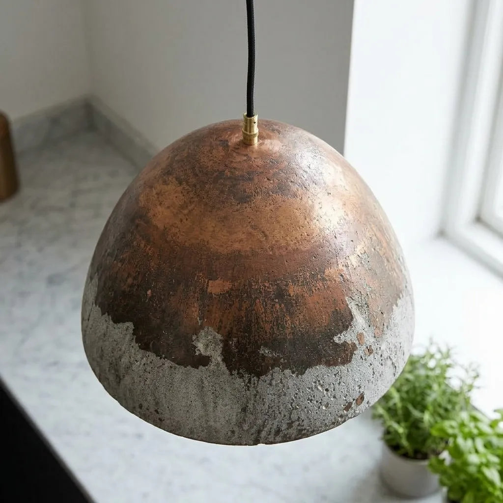 Handmade Oxidized Copper Dome Pendant Light for Rustic Interiors
