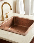 Hammered Copper Drop-In Bathroom Sink – Square Vanity Basin