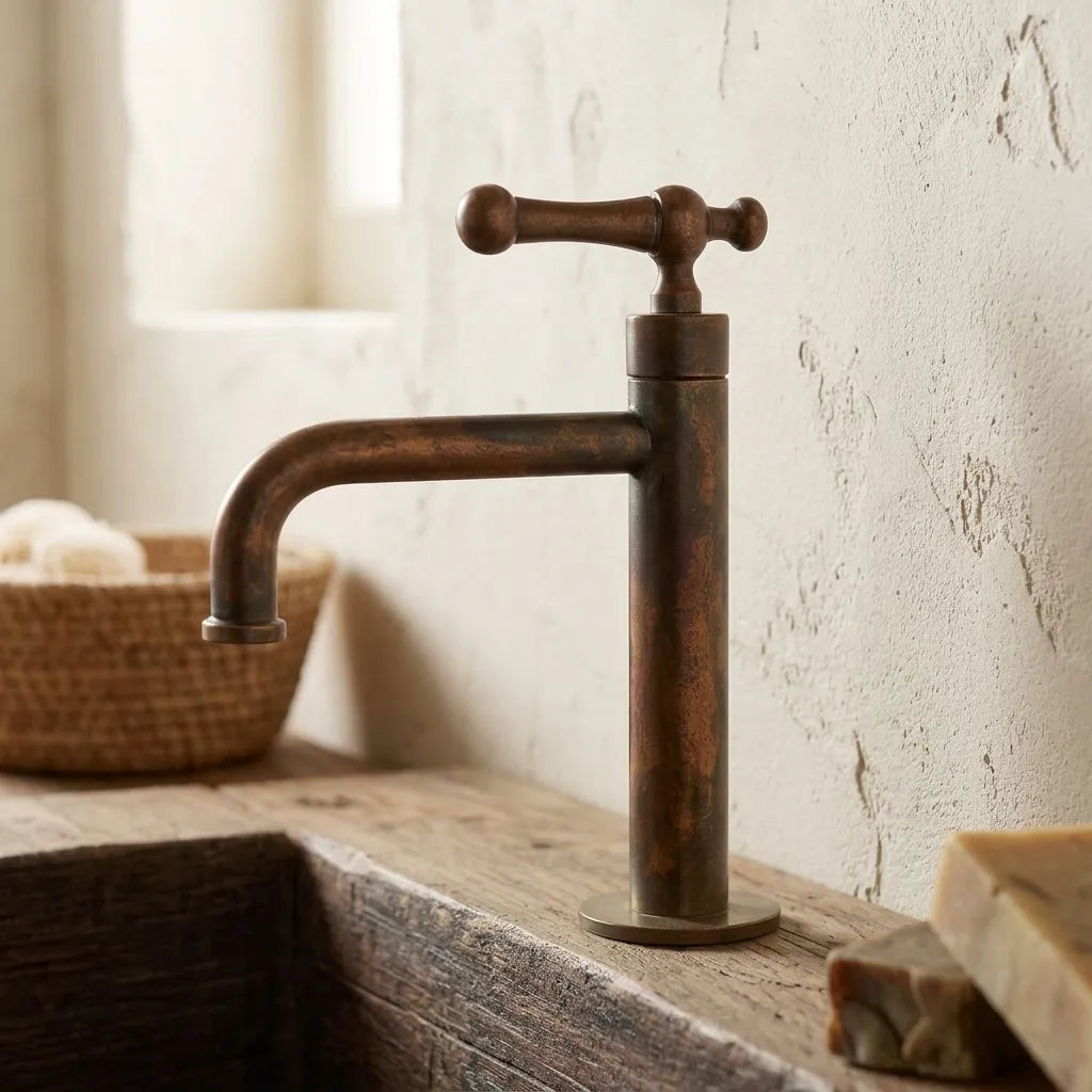 Aged Copper Vessel Sink Faucet – Rustic Single Hole Tap