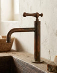 Aged Copper Vessel Sink Faucet – Rustic Single Hole Tap