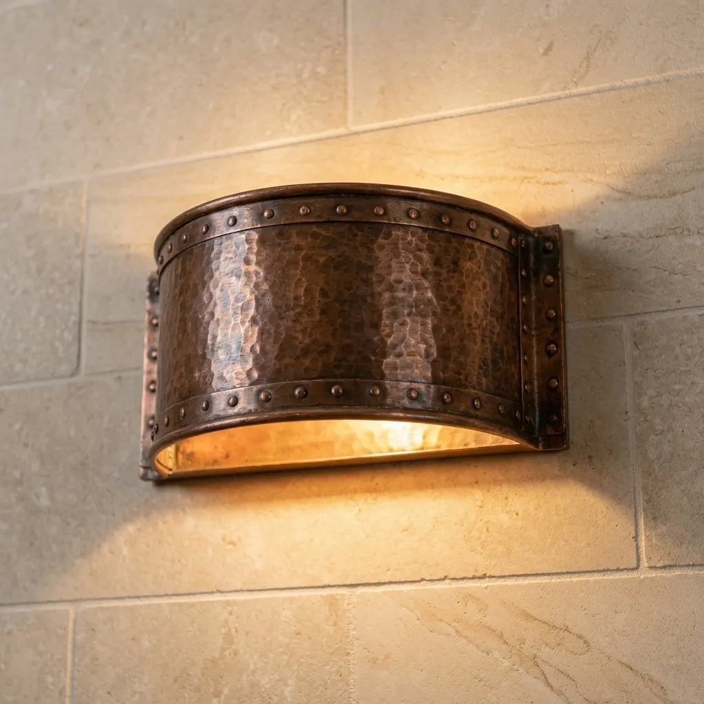 Handmade Hammered Copper Wall Sconce for Rustic Indoor & Outdoor Lighting