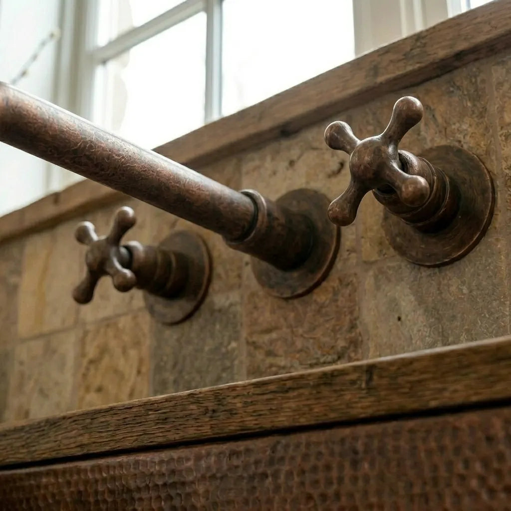Vintage Copper Wall Tap – Farmhouse Cross Handle Faucet