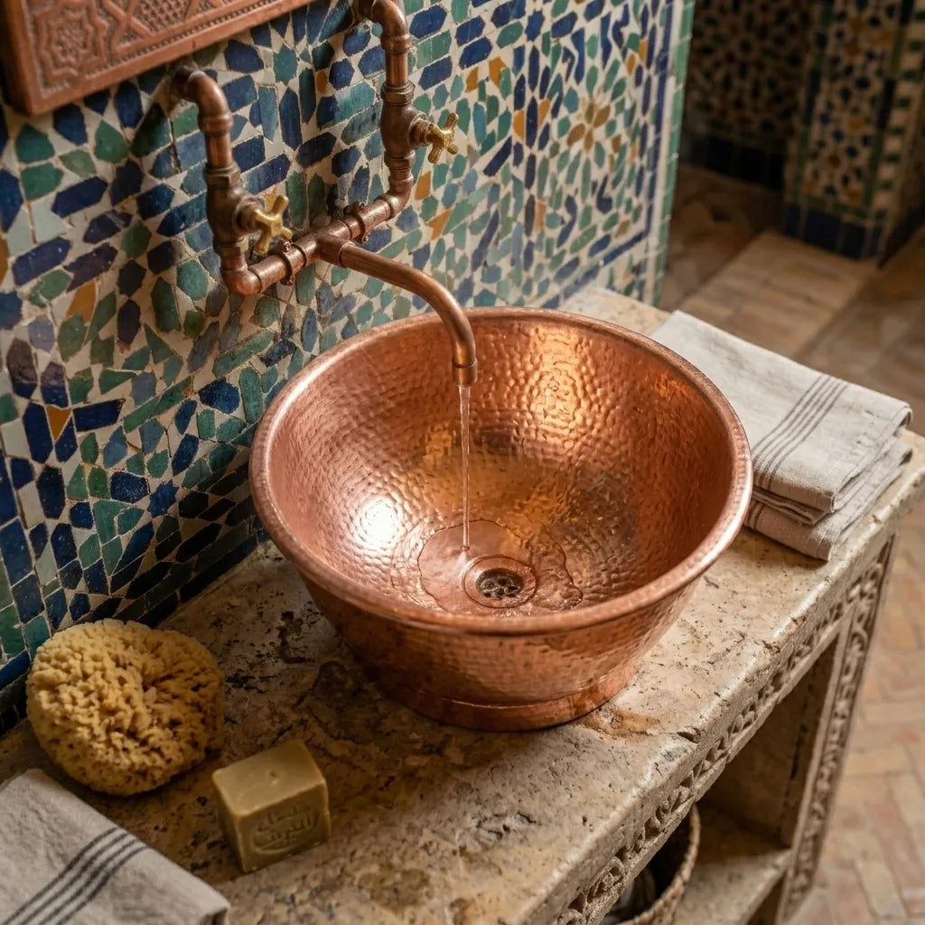 Hammered Copper Oval Vessel Sink – Rustic Bathroom Basin