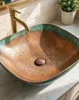 Oxidized Copper Vessel Sink with Rustic Hammered Patina Finish