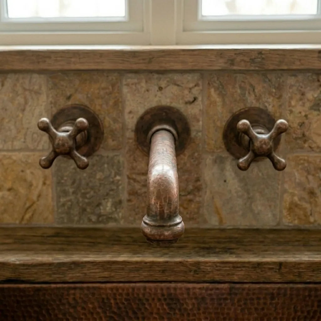 Vintage Copper Wall Tap – Farmhouse Cross Handle Faucet