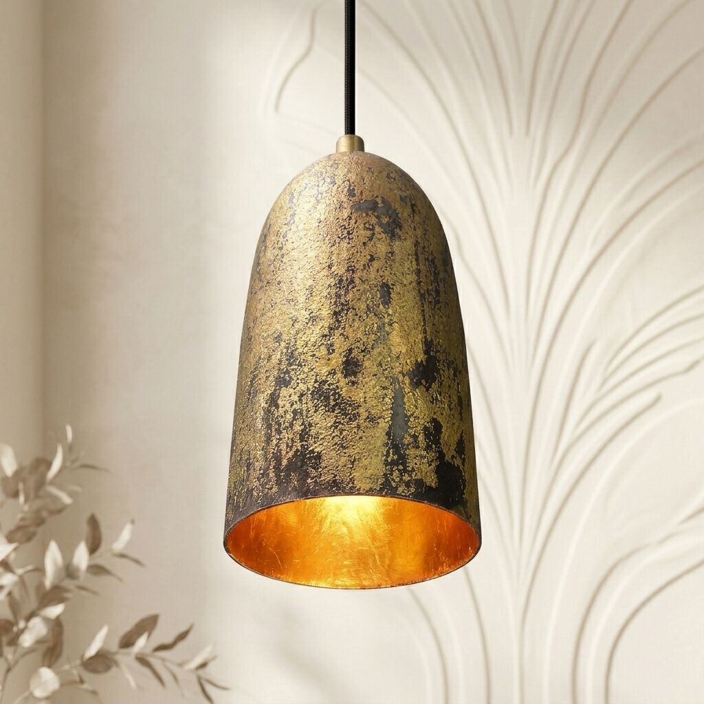 Handcrafted Gold Leaf Pendant Light – Rustic Ceiling Lamp
