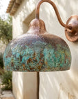 Verdigris Copper Gooseneck Wall Light – Hammered Dome Sconce