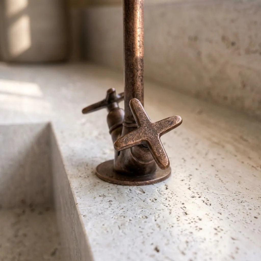 Rustic Aged Copper Vanity Faucet with Goose Neck Spout