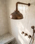 Aged Copper Rain Shower System with Handheld Sprayer