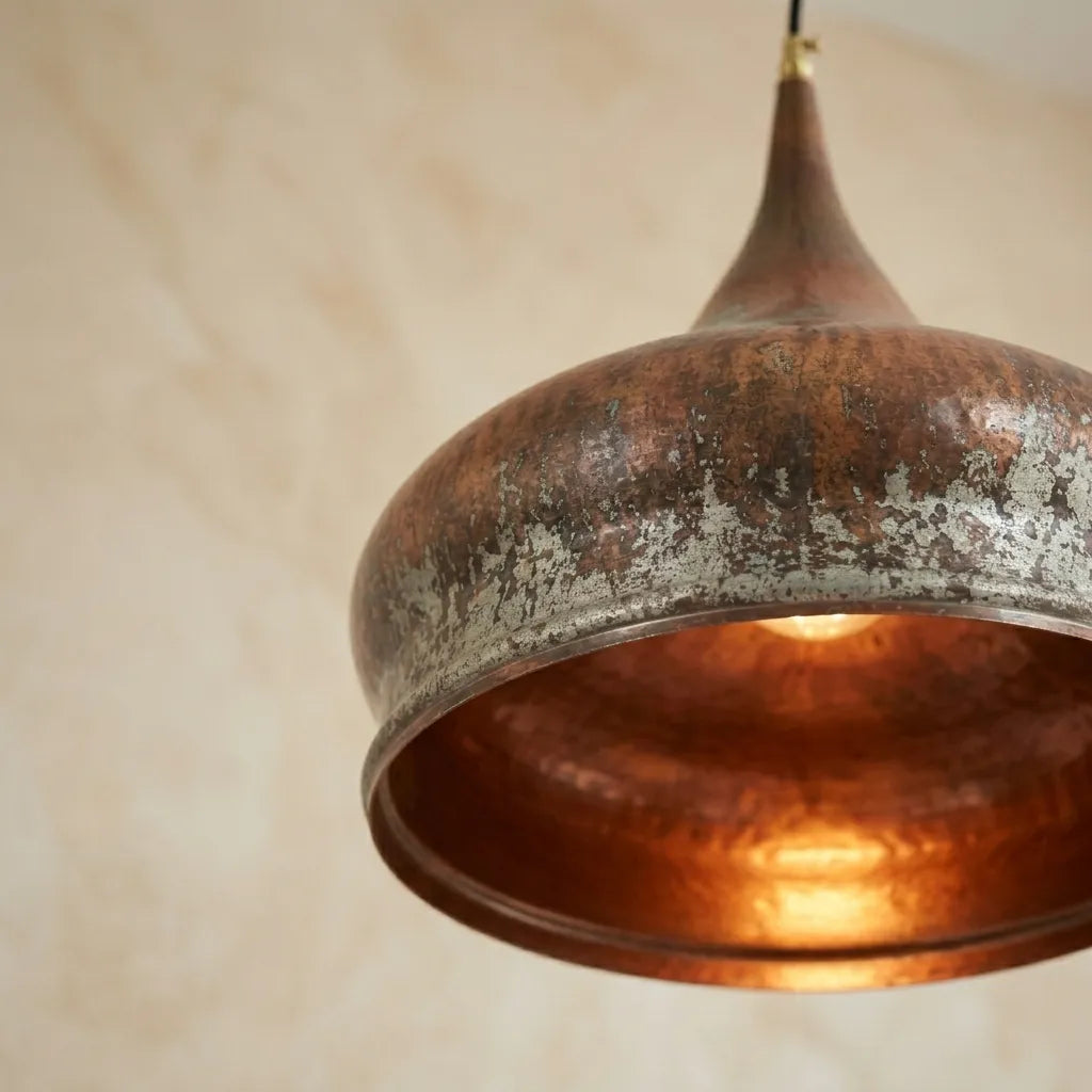 Handmade Oxidized Copper Dome Pendant Light – Rustic Farmhouse Lamp